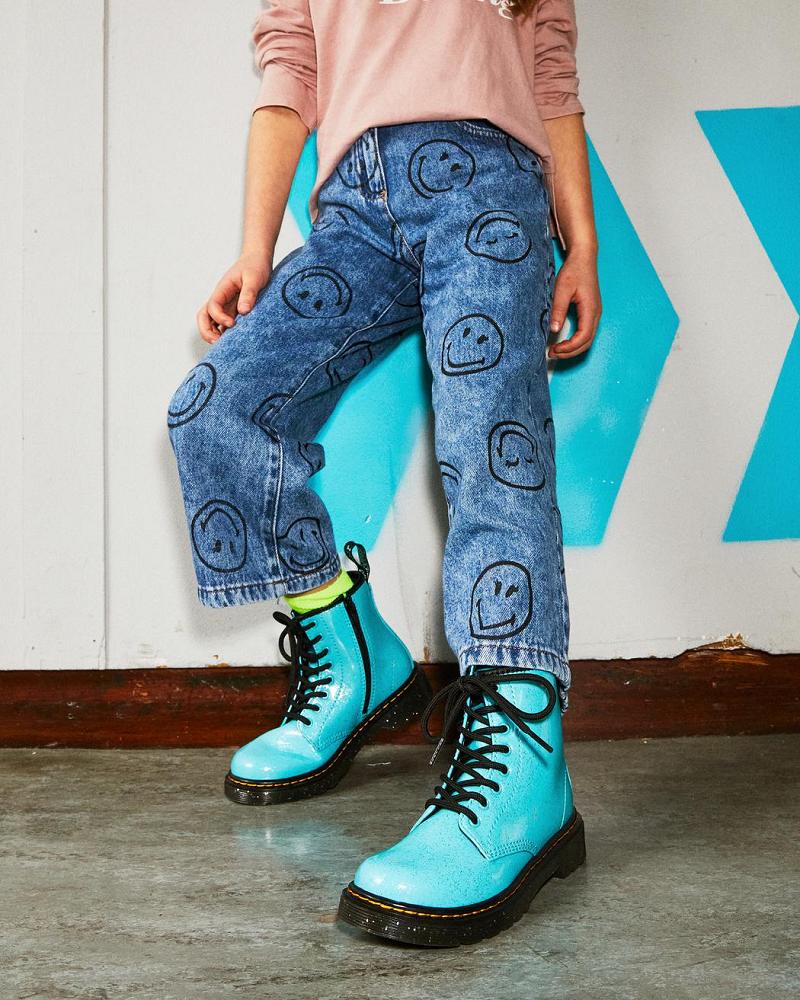 Turquoise Kids' Dr Martens Junior 1460 Glitter Lace Up Boots | CA 678AHK